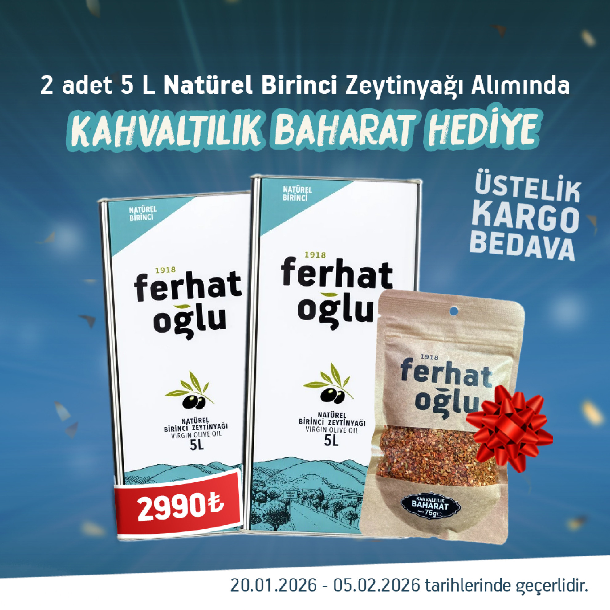 2 Adet 5L Natürel Birinci Zeytinyağı Alımında Kahvaltılı Baharat Hediye