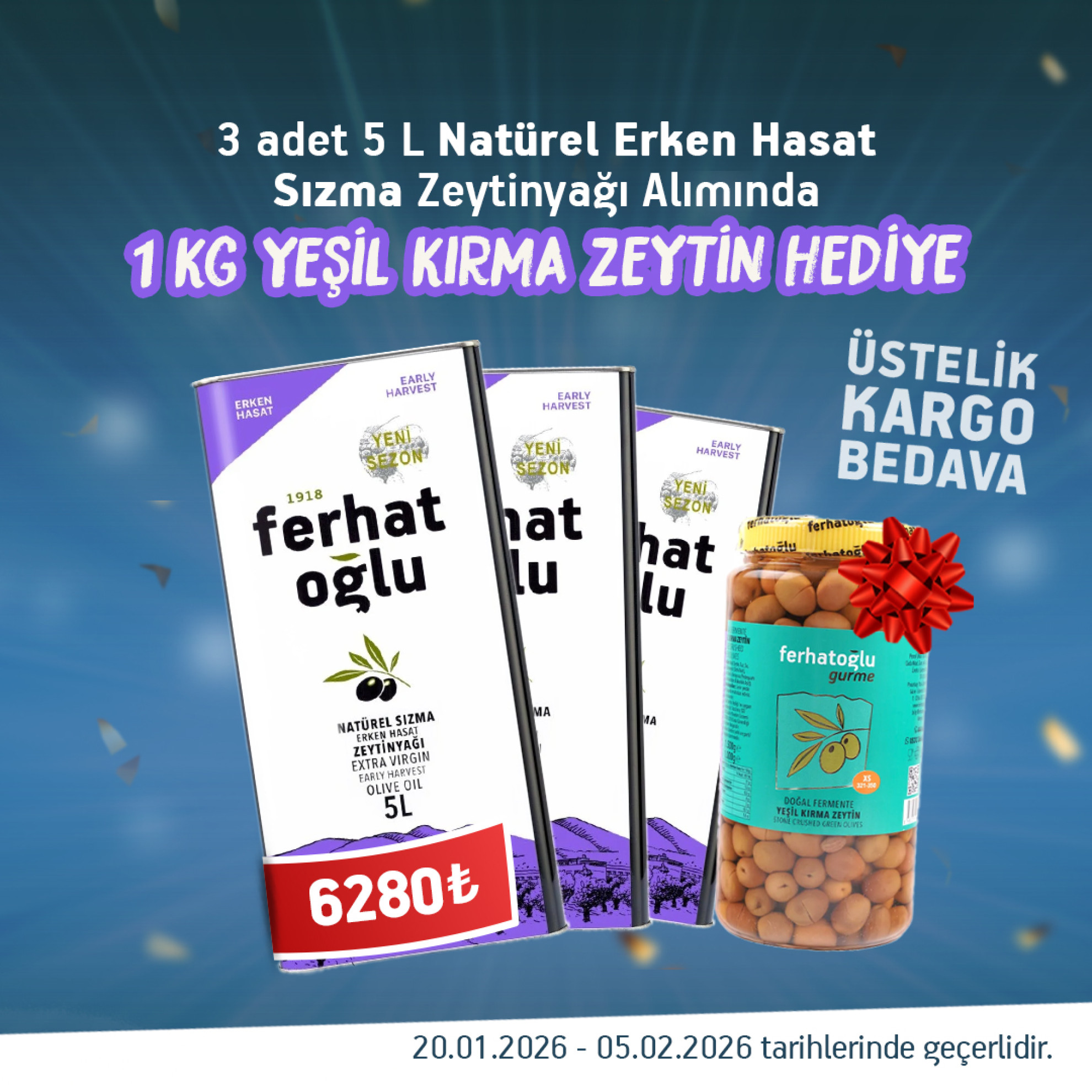 3 Adet 5L Natürel Erken Hasat Sızma Zeytinyağı Alımında 1KG Yeşil Kırma Zeytin Hediye