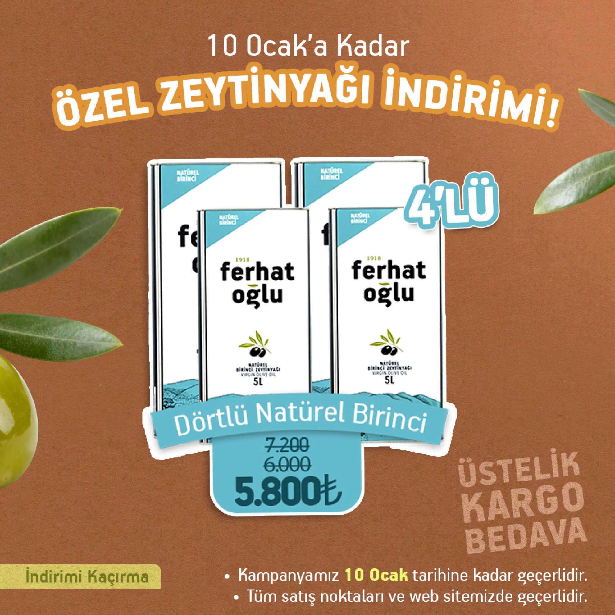 NATÜREL BİRİNCİ ZEYTİNYAĞI 5 L - 4’LÜ PAKET