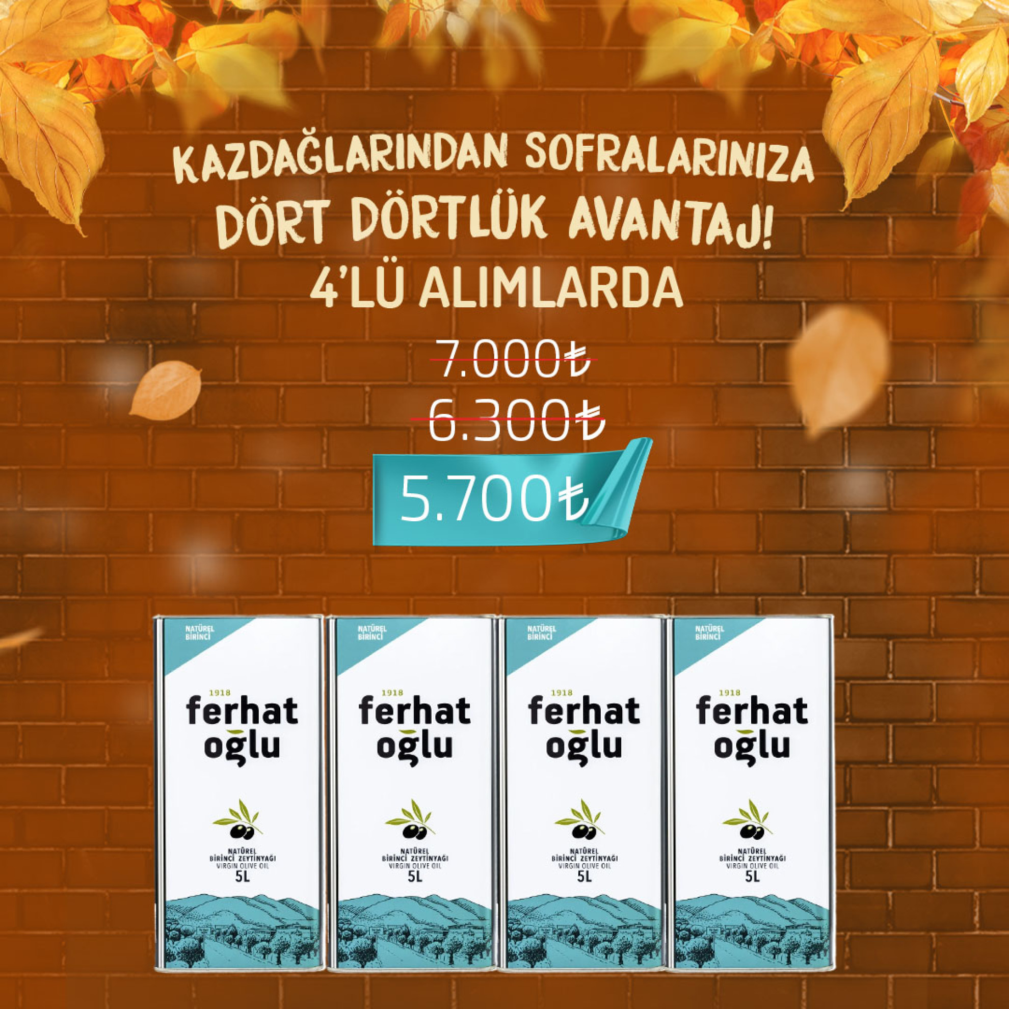 NATÜREL BİRİNCİ ZEYTİNYAĞI 5 L 4'LÜ PAKET